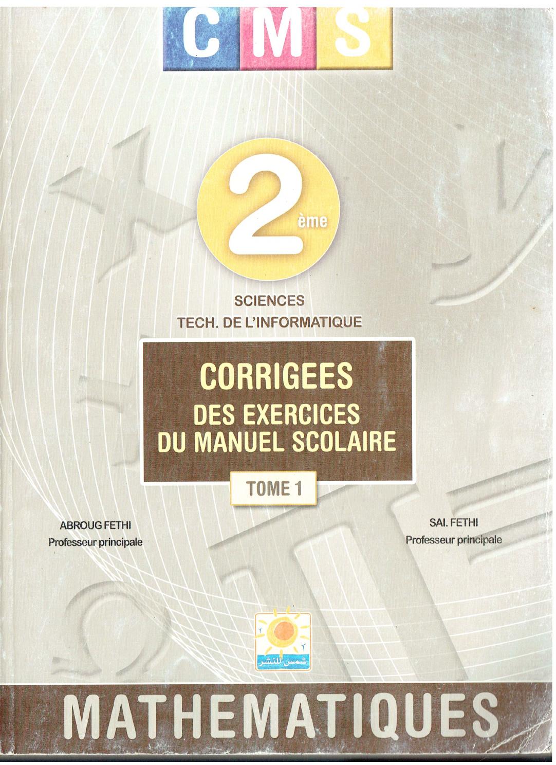 Corrige Manuel Scolaire Mathematiques 2eme sc t1